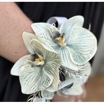 Silk White and Black Orchid Corsage